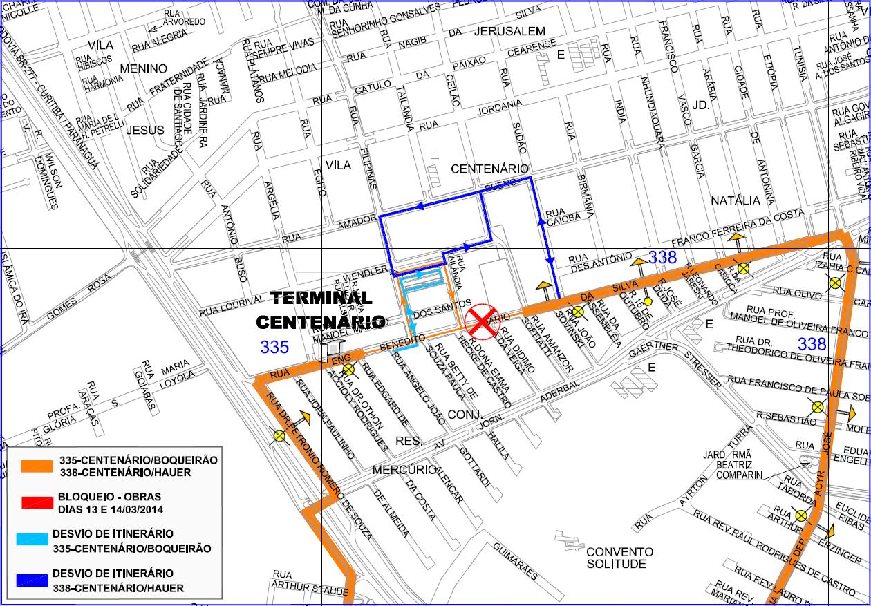 335 - Centenário/Boqueirão e 338 - Centenário/Hauer - desvio de itinerário