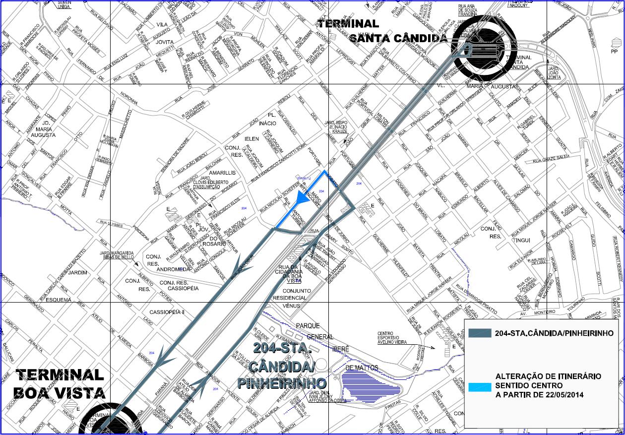 204 - Sta.Cândida/Pinheirinho - alteração de itinerário 