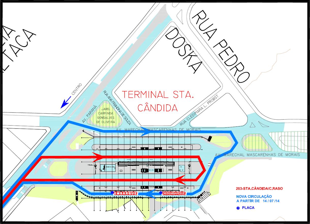 203 - Sta.Cândida/C.Raso - alteração plataforma embarque e desembarque no Term.Sta.Cândida