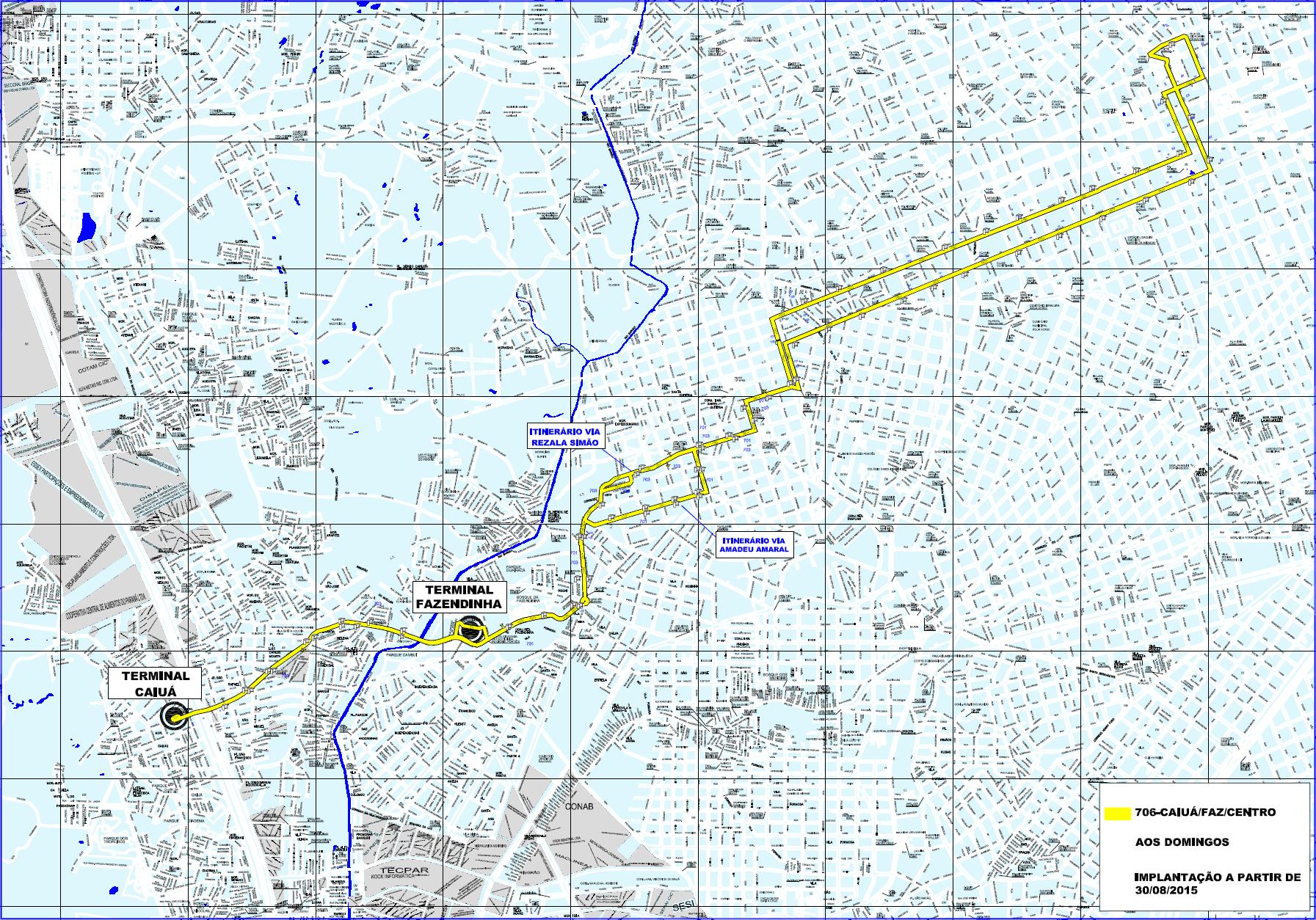 706 - Caiuá/Faz/Centro - alteração de horário - domingos