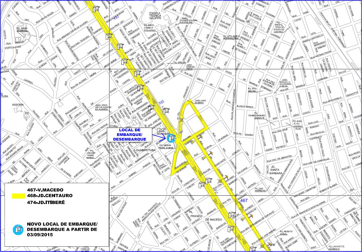 467 - V.Macedo, 468 - Jd. Centauro e 474 - Jd.Itiberê - alteração de ponto de parada