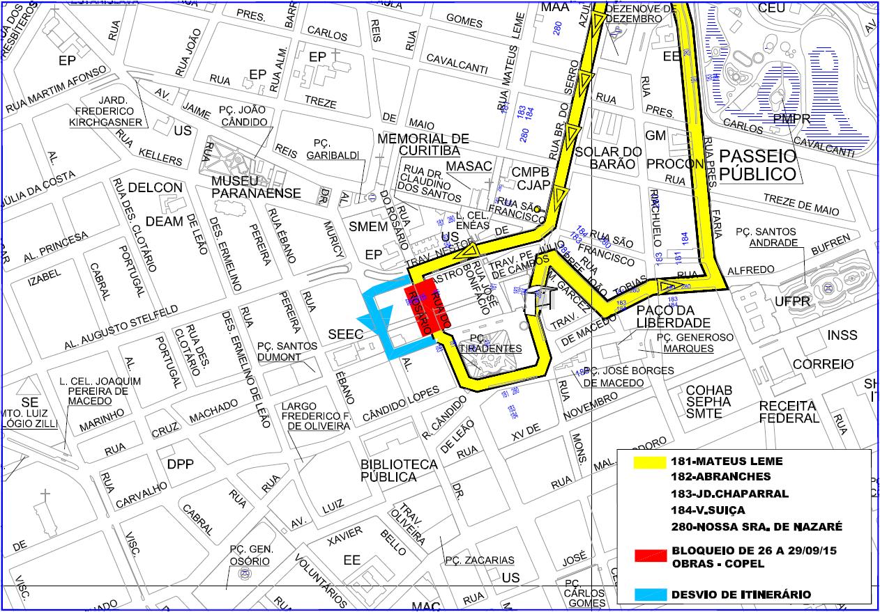 Linhas Diversas (obras Copel) - desvio de itinerário 