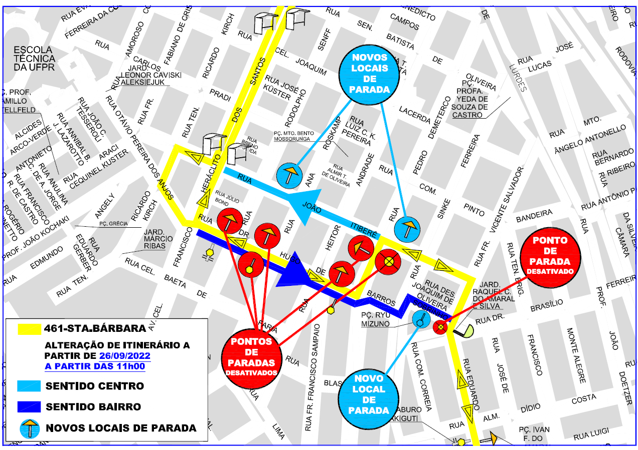 Linha 461 SANTA BÁRBARA - Alteração de itinerário sentido Centro