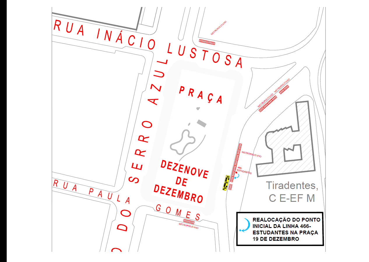 Linha 466 Estudantes - Alteração de ponto de parada na Praça 19 de Dezembro