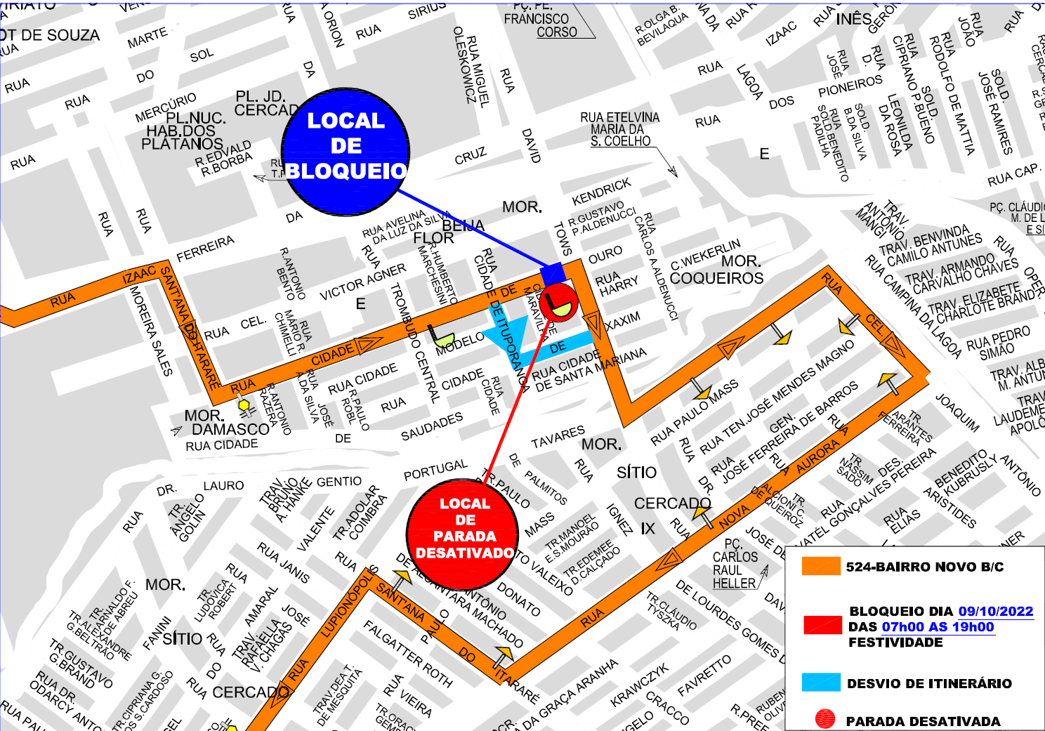 Linha 524-BAIRRO NOVO B/C - desvio de itinerário - 09/10