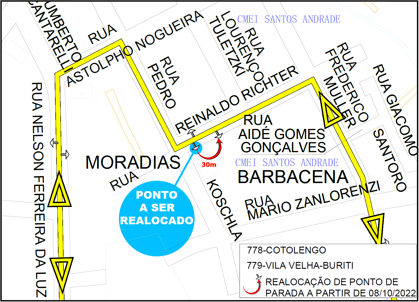 Linhas 778-COTOLENGO e 779-V.VELHA/BURITI - alteração de ponto de parada
