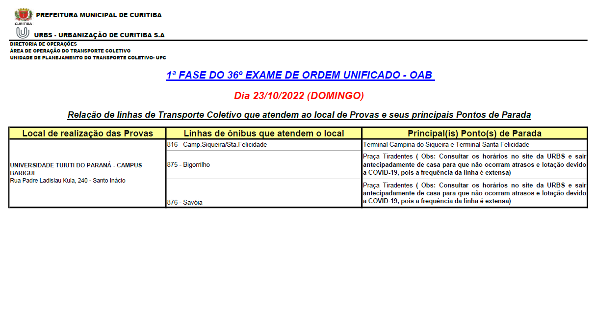 1ª Fase do 36º Exame da Ordem Unificado - OAB - Domingo 23/10
