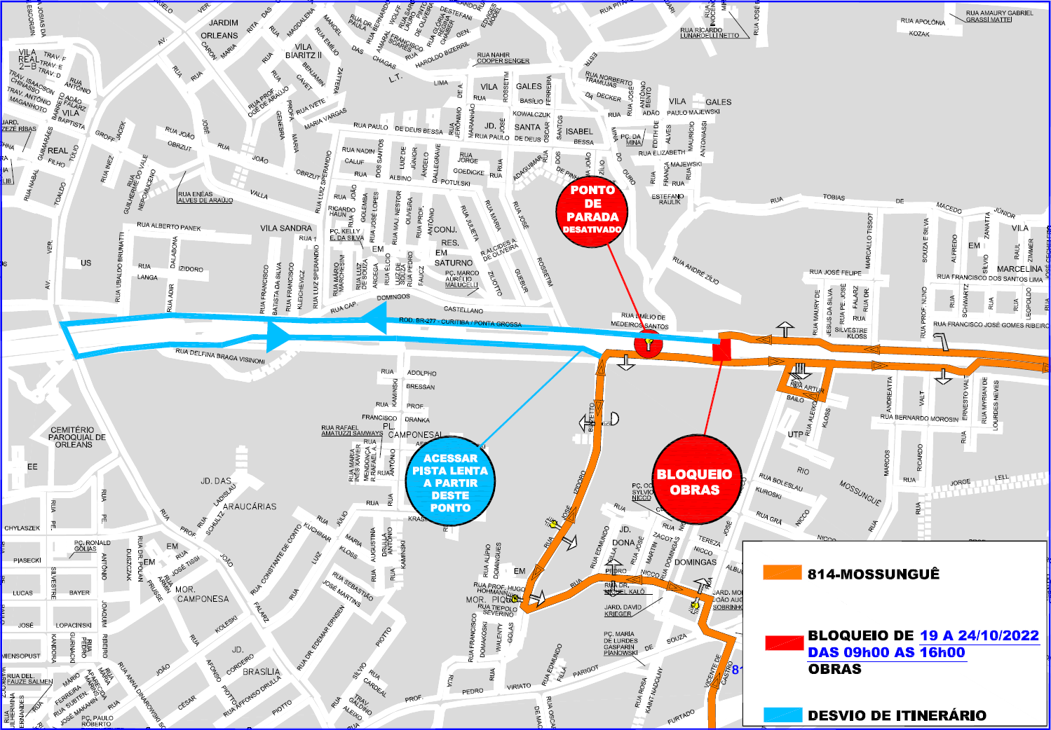 Linha 814-MOSSUNGUÊ - desvio de itinerário - 19 à 24/10
