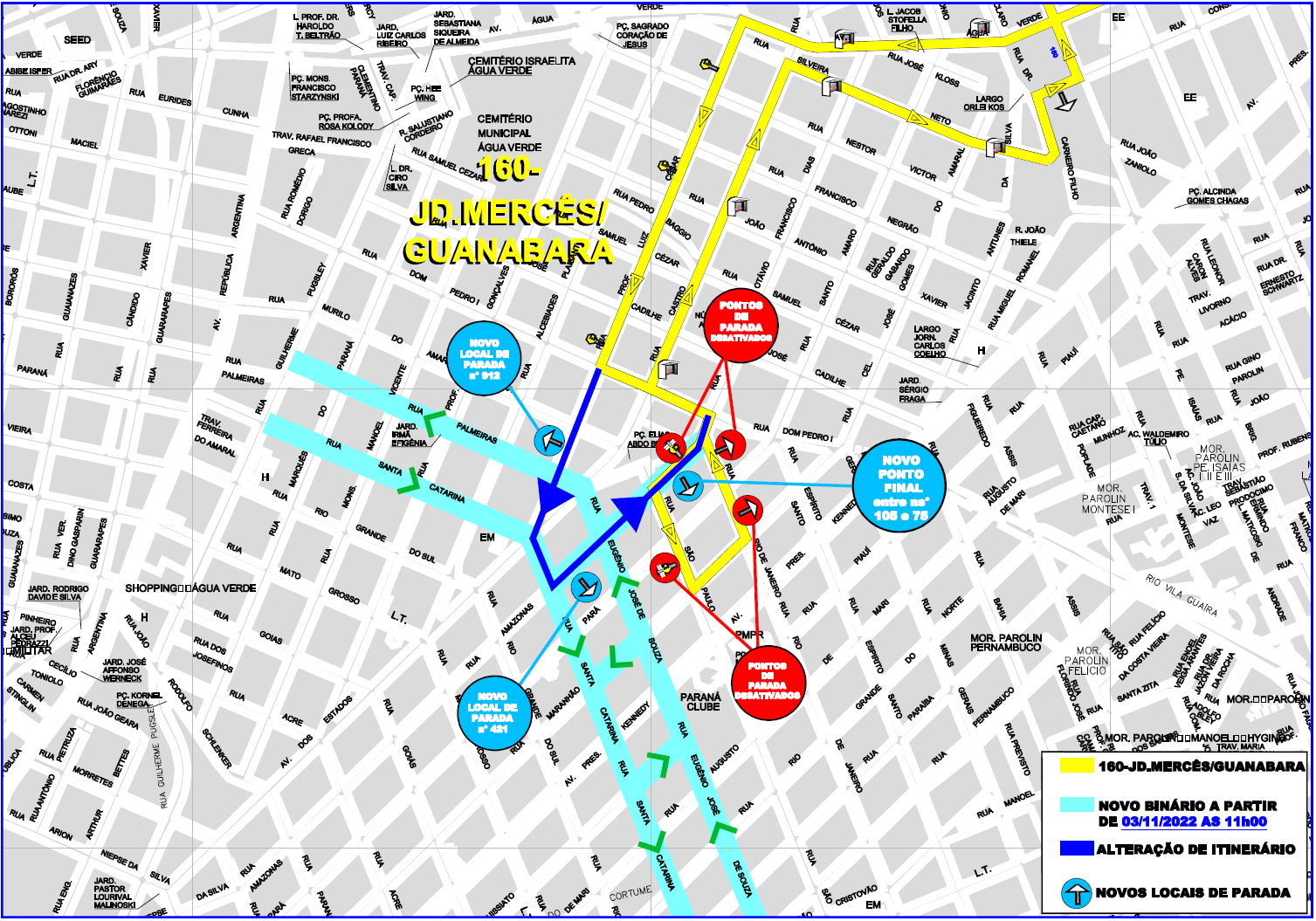 Novo Binário - Linha 160-JD.MERCÊS/GUANABARA - alteração de itinerário - 03/11