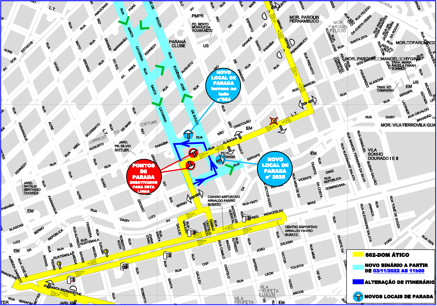 Novo Binário - Linha 662-DOM ÁTICO - alteração de itinerário - 03/11