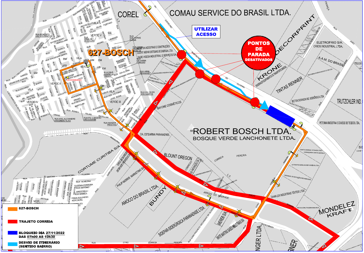 Linha 627-BOSCH - desvio de itinerário - 27/11
