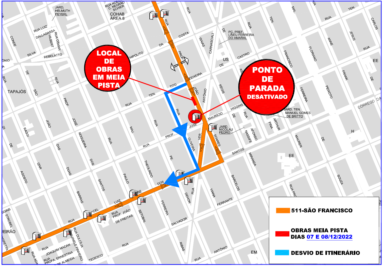 Linha 511-SÃO FRANCISCO - desvio de itinerário