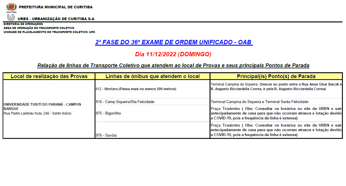 2ª Fase do 36º Exame da Ordem Unificado - OAB - Domingo 11/12