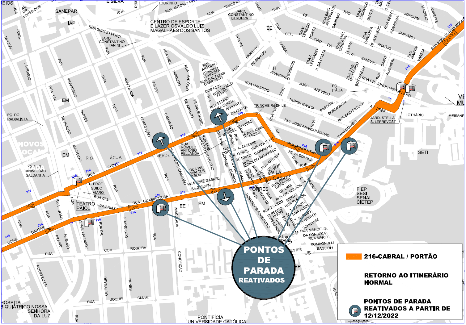 Linha 216-CABRAL/PORTÃO - retorno de itinerário - 12/12