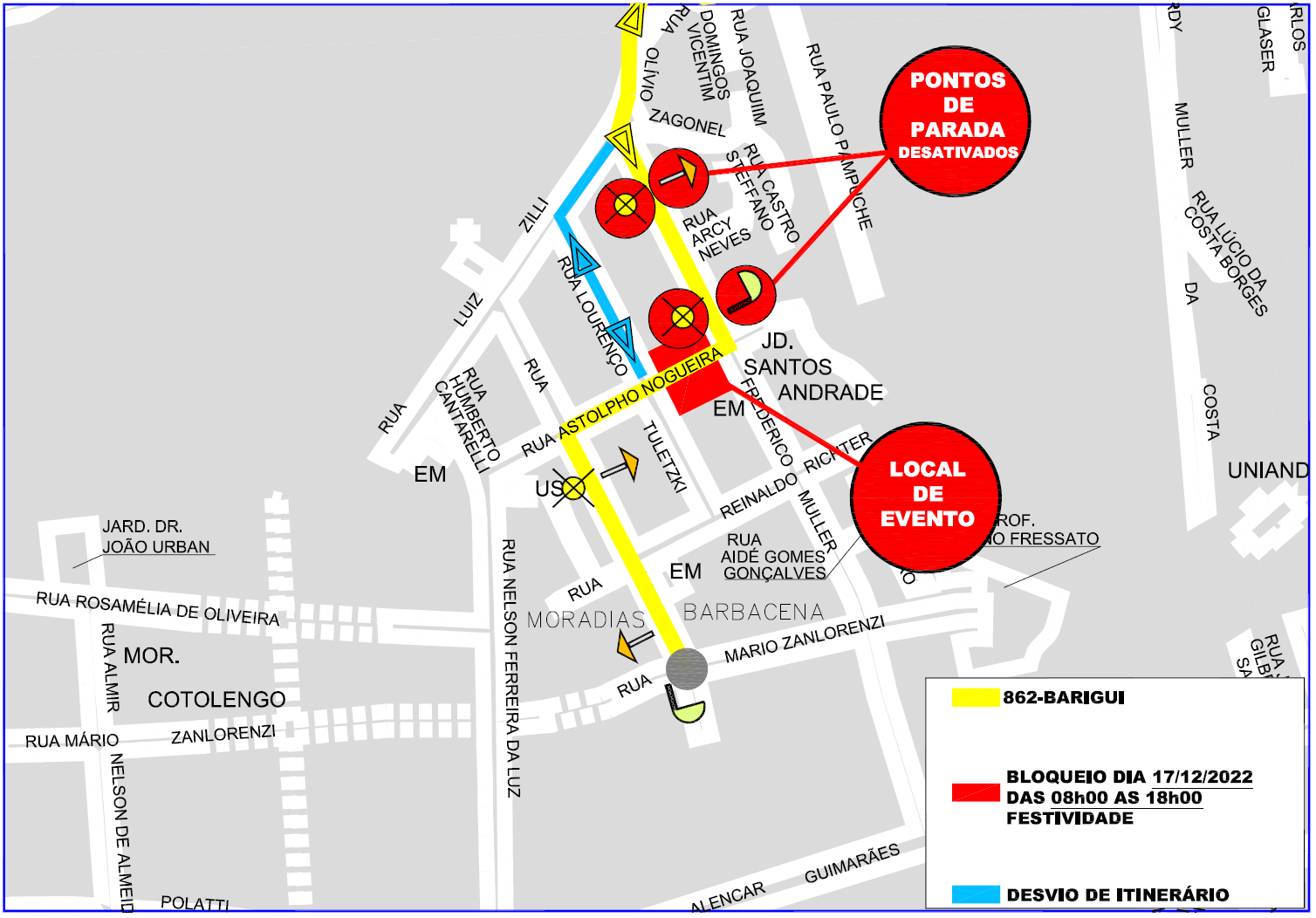 Linha 862-BARIGUI - desvio de itinerário - 17/12