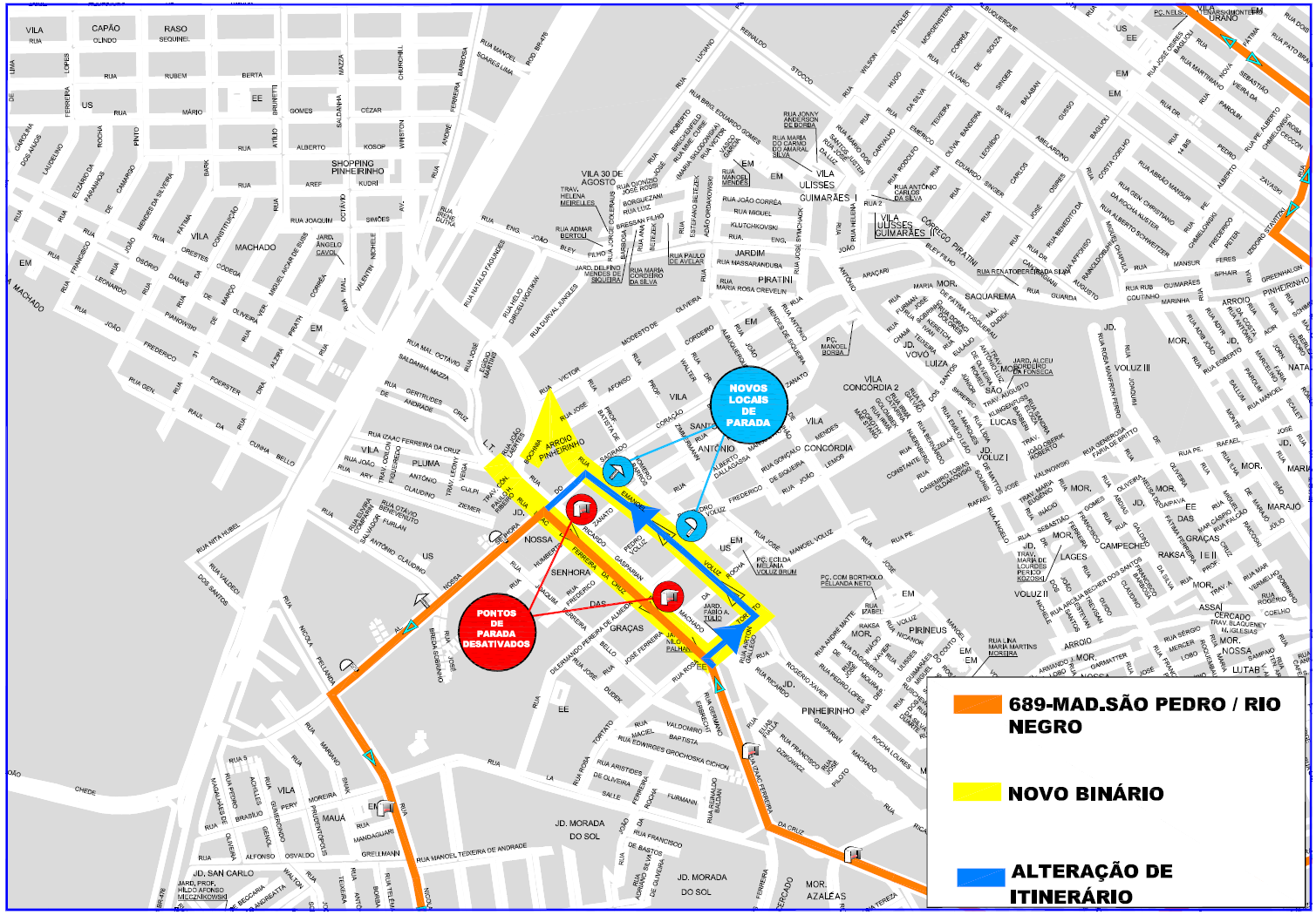 Linha 689 MAD. SÃO PEDRO/RIO NEGRO- alteração de itinerário - 15/12