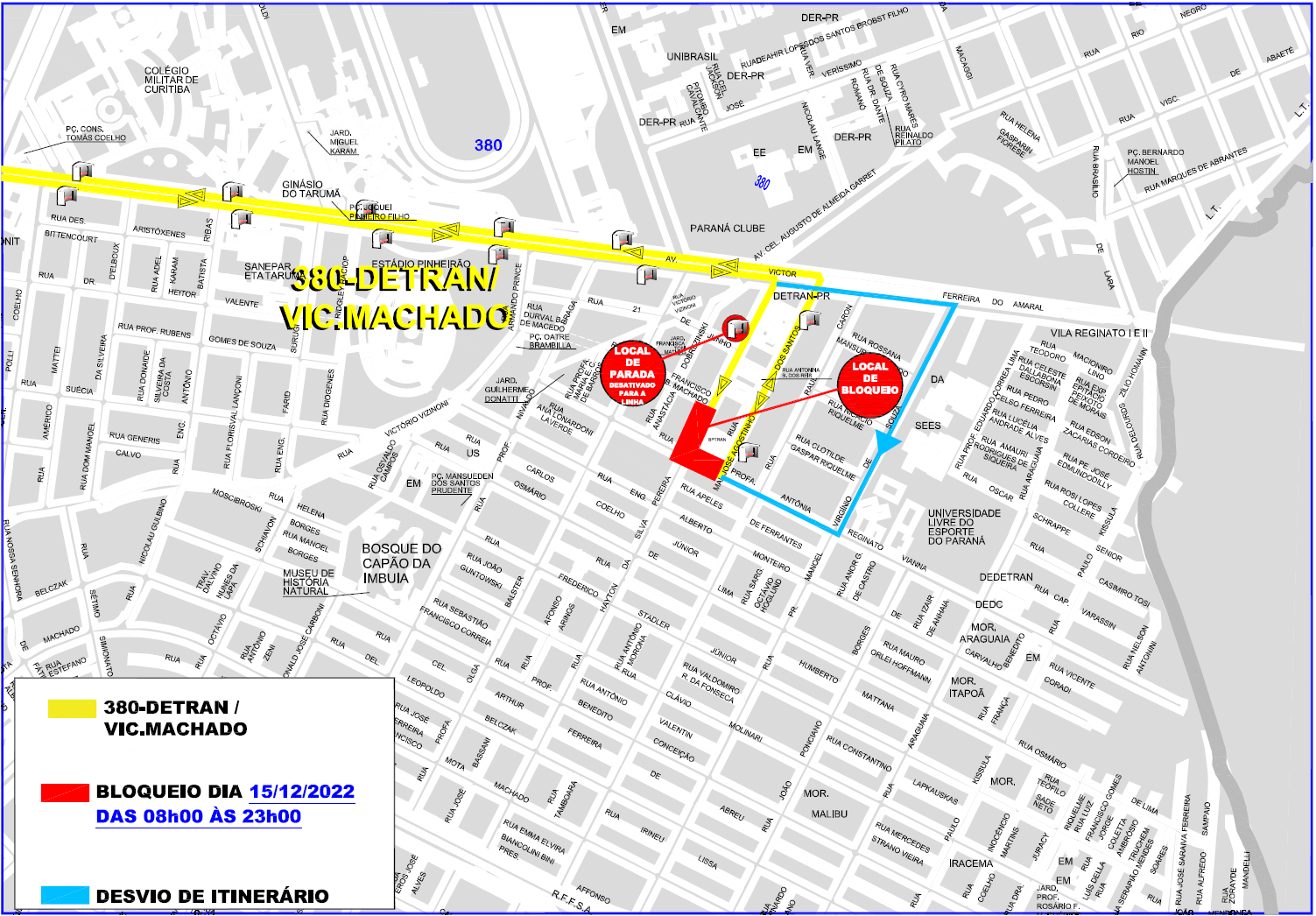 Linha 380-DETRAN/VIC. MACHADO - desvio de itinerário - 15/12