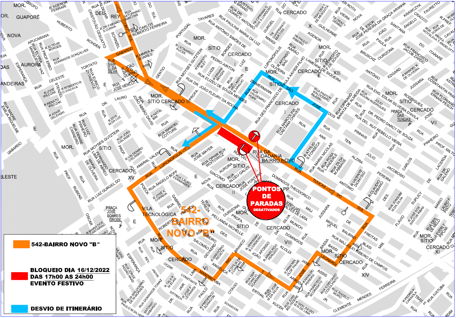 Linha 542-BAIRRO NOVO B - desvio de itinerário - 16/12