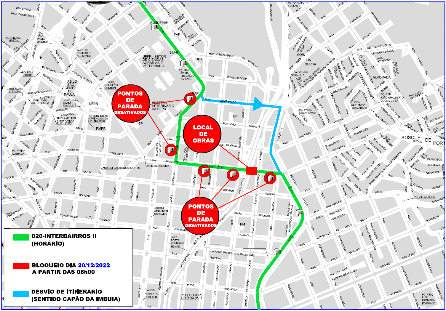 Linha 020INTERBAIRROS II (HORÁRIO) - desvio de itinerário - 20/12