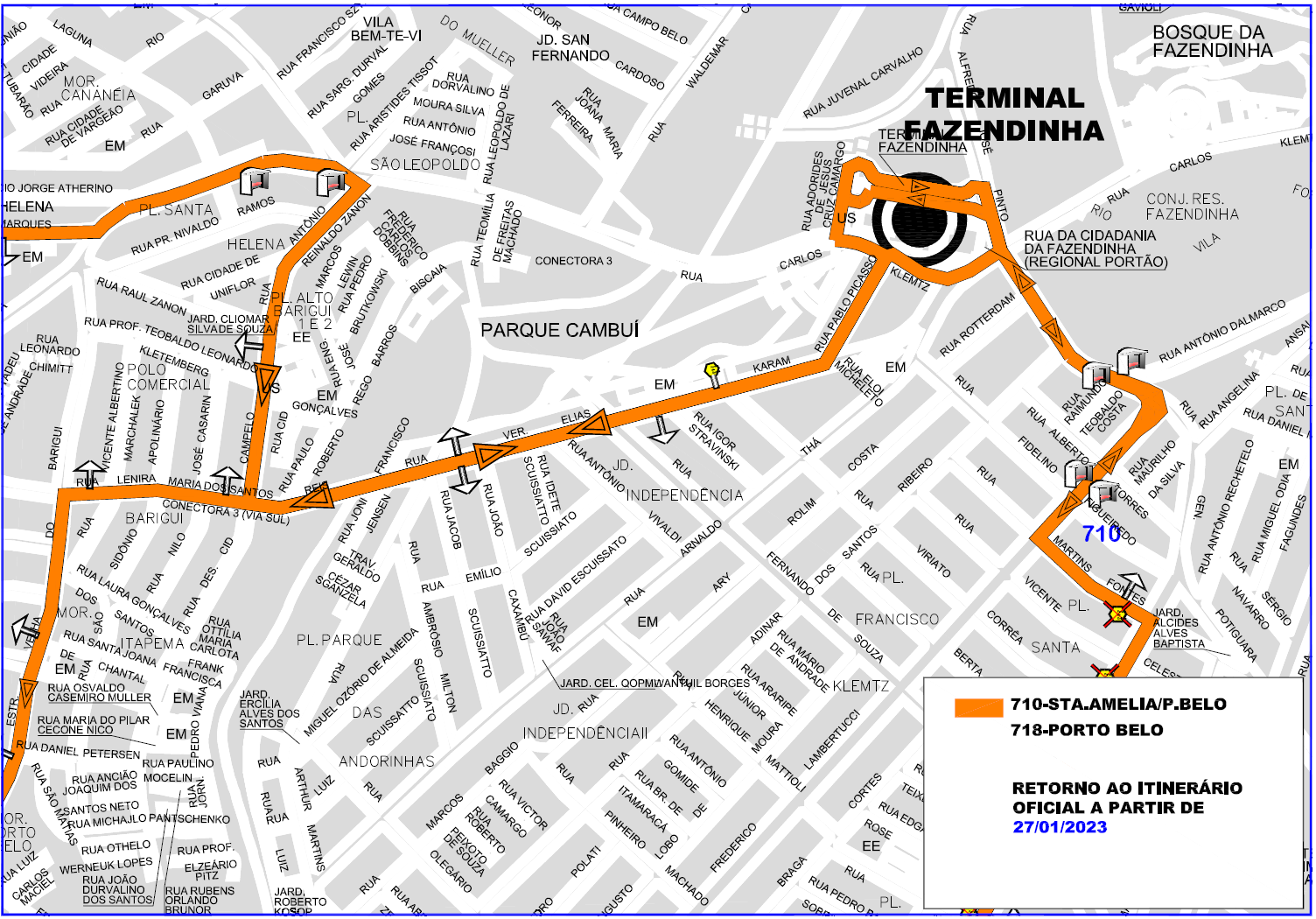 Linhas 710 e 718 - Retorno ao itinerário oficial