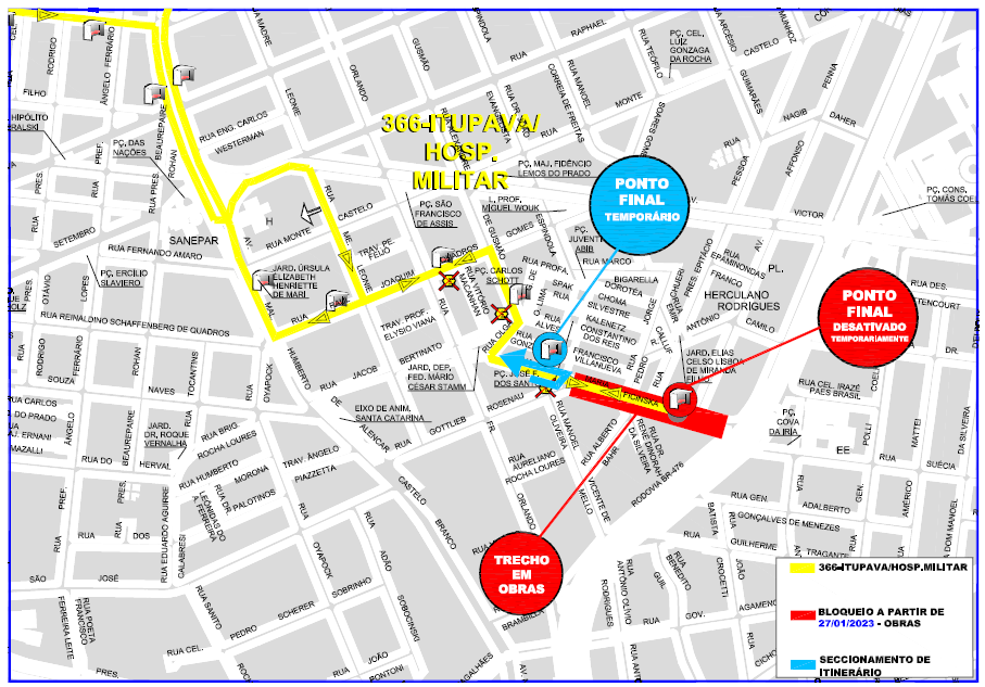 Linha 366 - ITUPAVA/HOSP. MILITAR - Seccionamento de itinerário