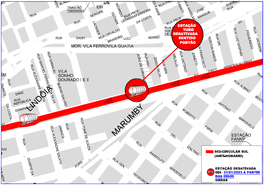 Linha 602 - CIRCULAR SUL (ANTI-HORÁRIO) - Desativação de Estação tubo - 31/01