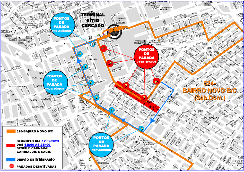 Linha 524 - BAIRRO NOVO B/C - Desvio de itinerário - Garibaldis e Sacis - Sítio Cercado