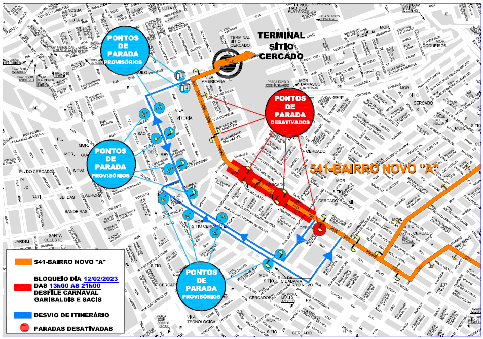 Linha 541 - BAIRRO NOVO A - Desvio de itinerário - Garibaldis e Sacis - Sítio Cercado