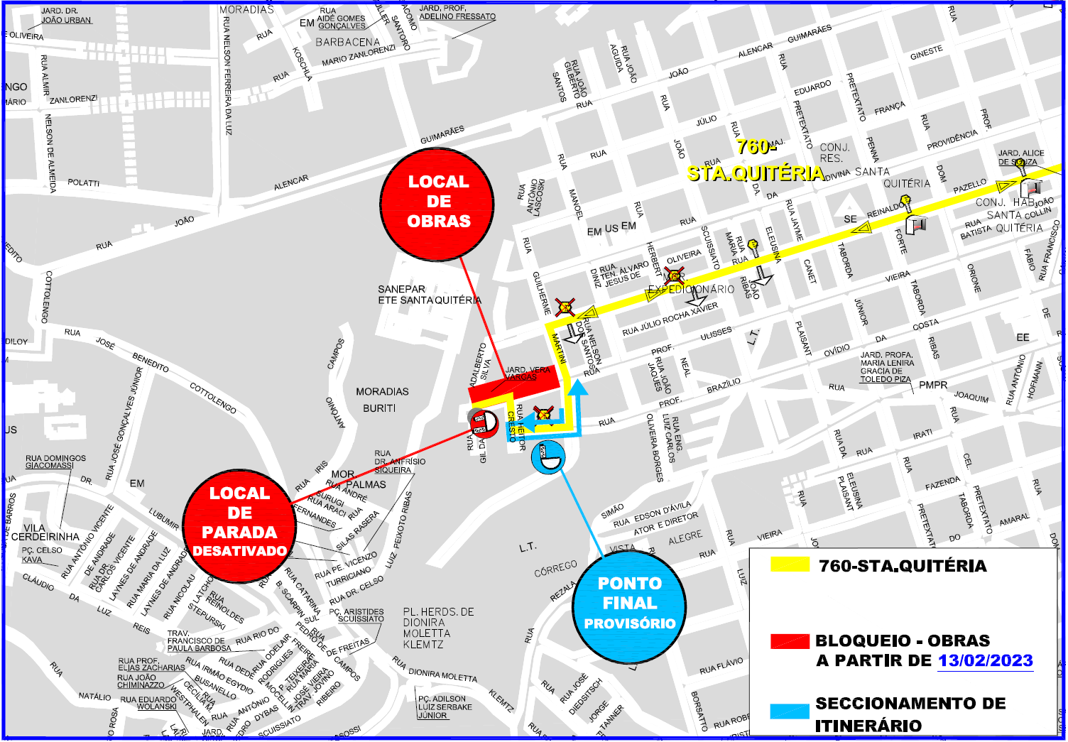 Linha 760 - STA. QUITÉRIA - desvio de itinerário - 13/02