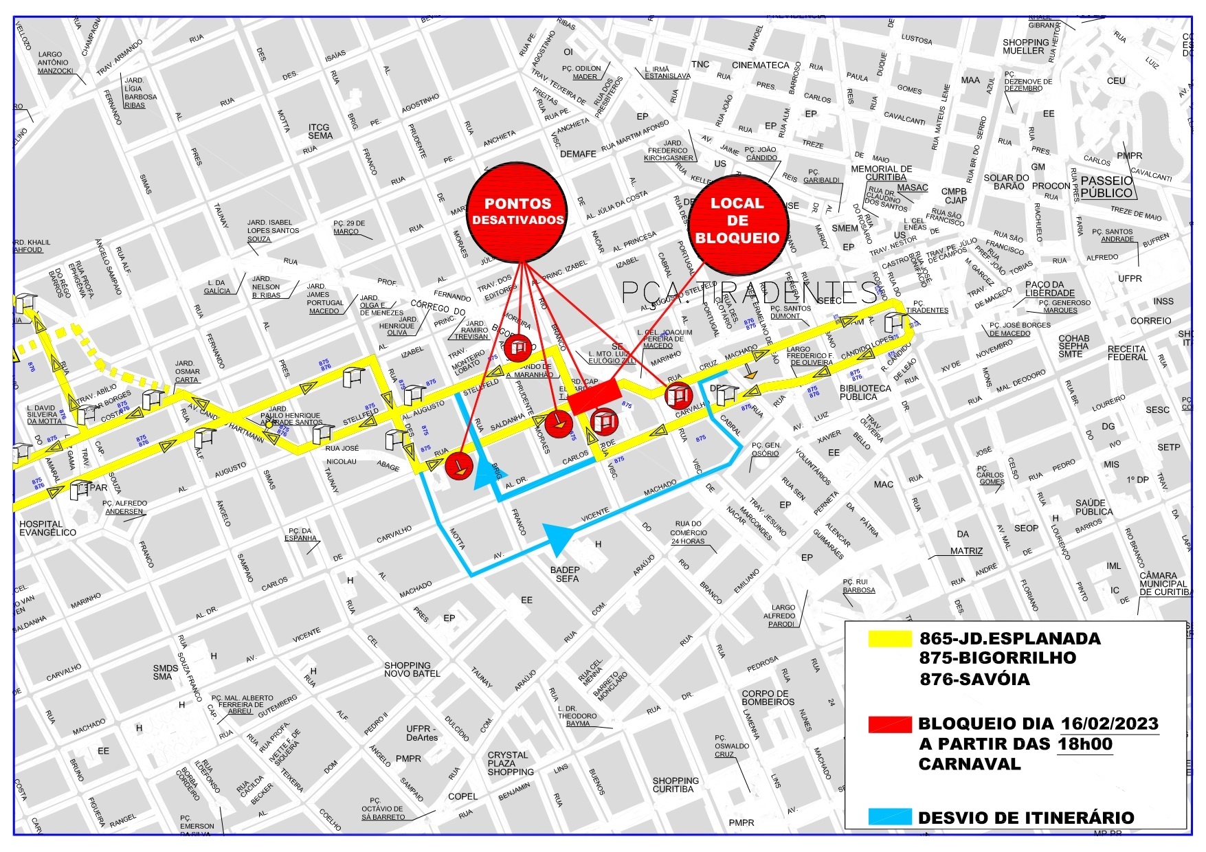 Linhas diversas - Desvio de itinerário - Evento de Carnaval