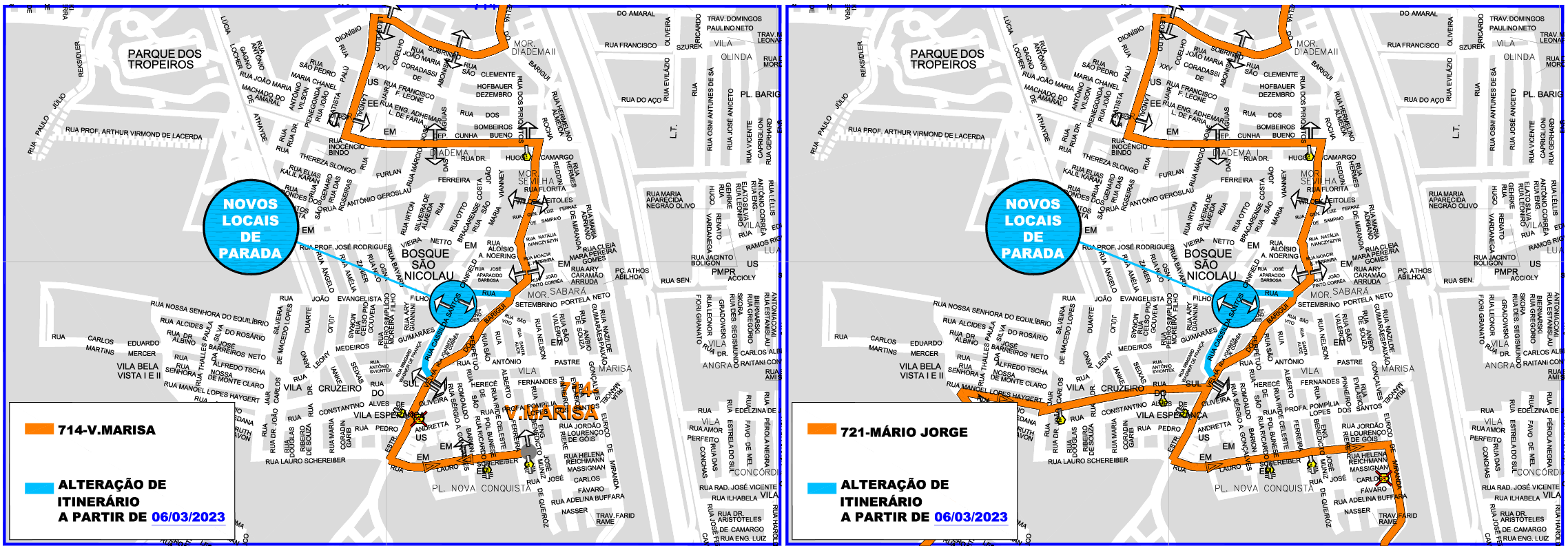 Linhas 714 e 721 - Alteração de itinerário - 06/03