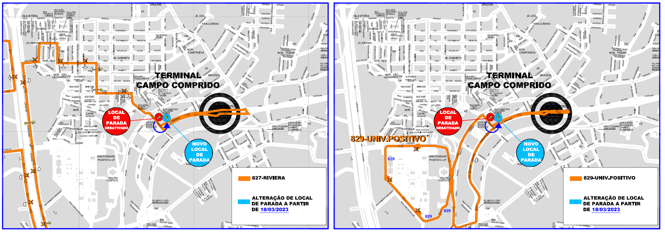 Linhas 827 e 829 - Realocação de ponto de parada