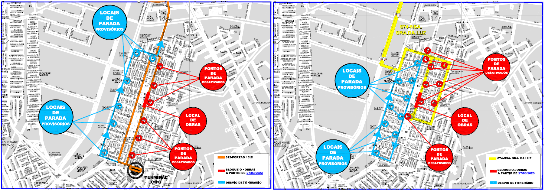 Linhas 612 e 674 - Desvio de itinerário - Obras de galeria