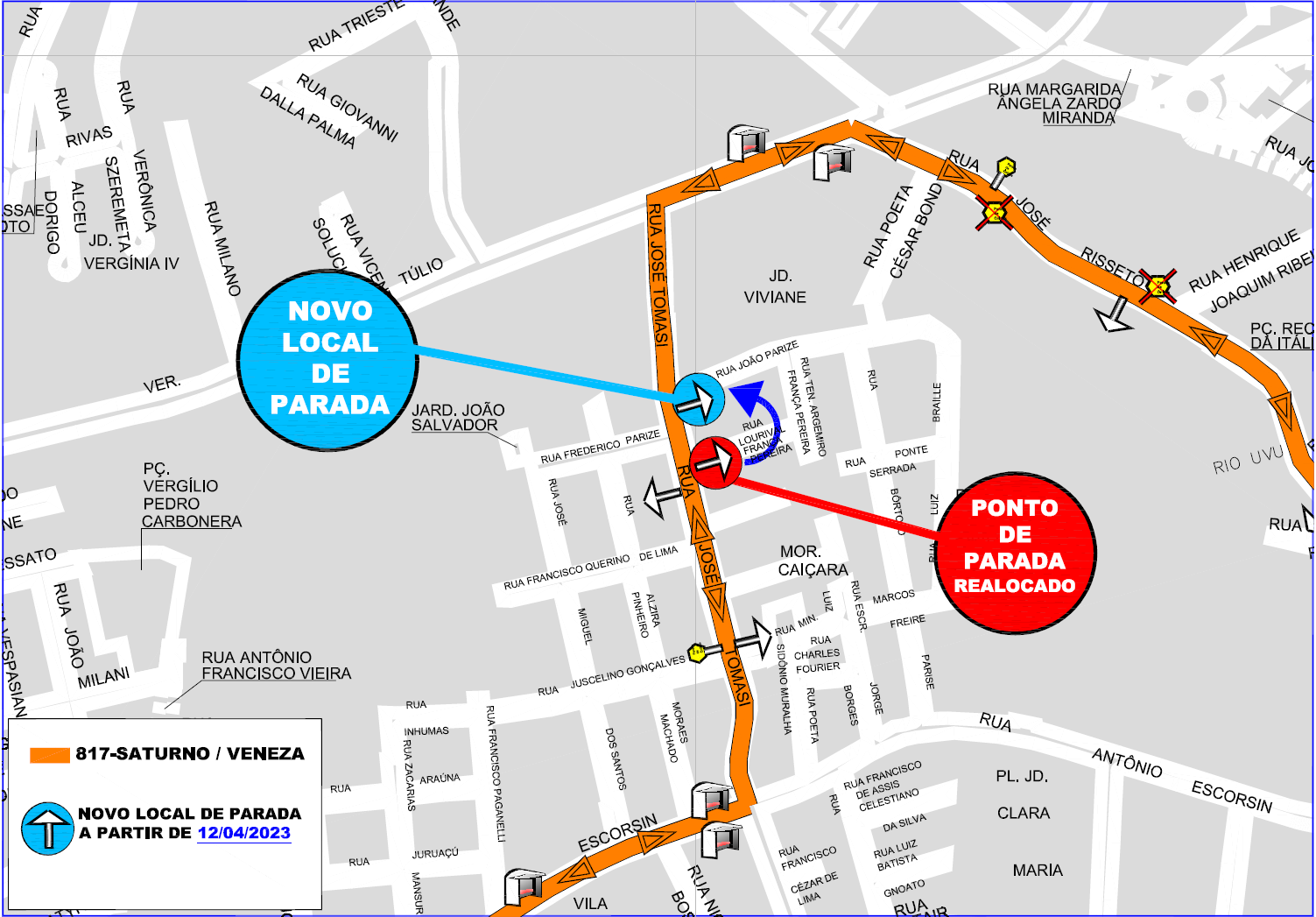Linha 817 - SATURNO/VENEZA - alteração de ponto de parada - 12/04