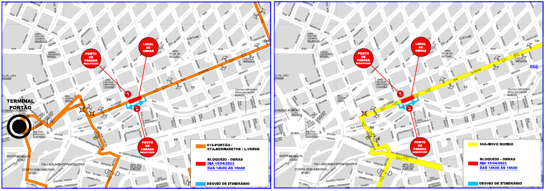 Linhas 616 e 666 - Desvio de itinerário