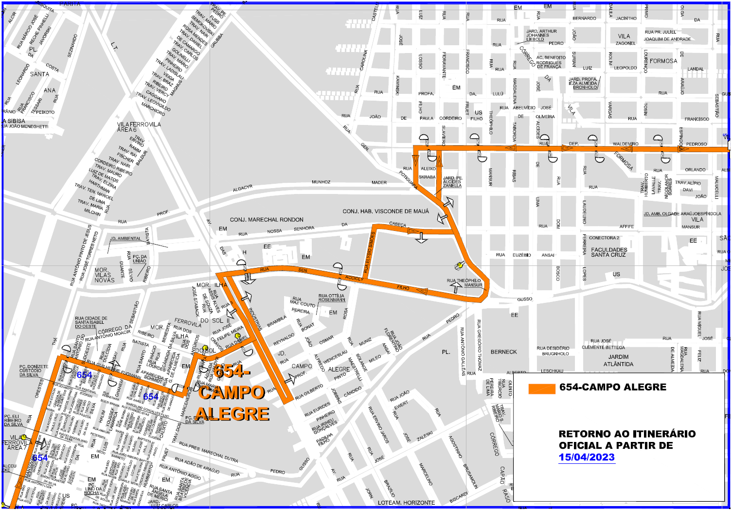 Linha 654 - CAMPO ALEGRE - Retorno ao Itinerário oficial - 15/04