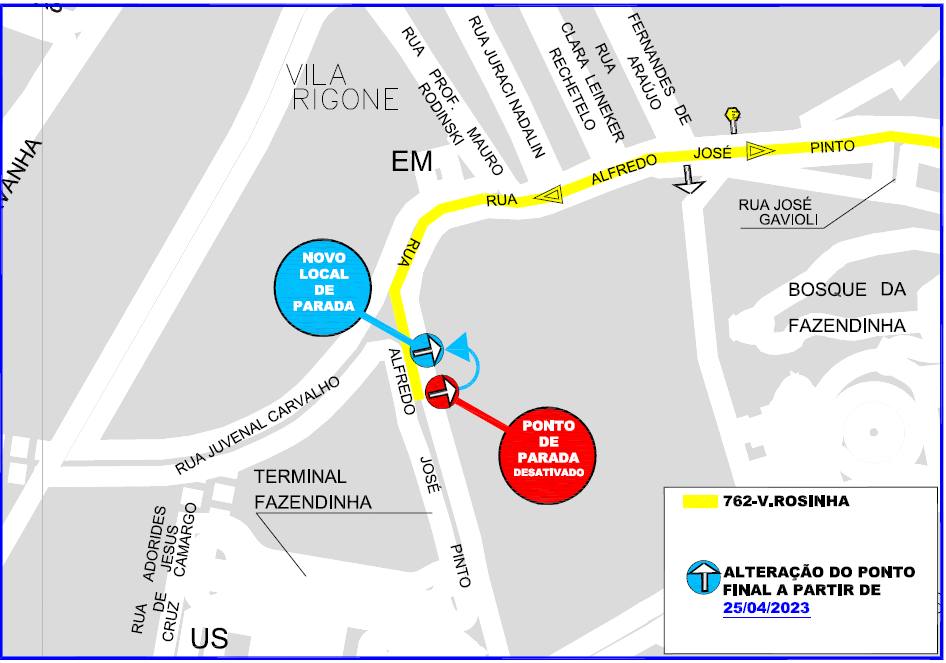 Linha 762 - V. ROSINHA - Realocação de ponto de parada