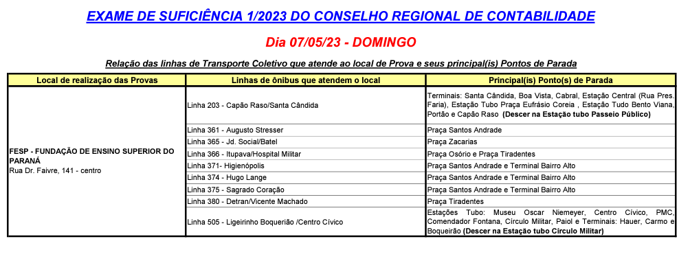 Linhas diversas - Informativo - EXAME DE SUFICIÊNCIA 1/2023 DO CONSELHO REGIONAL DE CONTABILIDADE