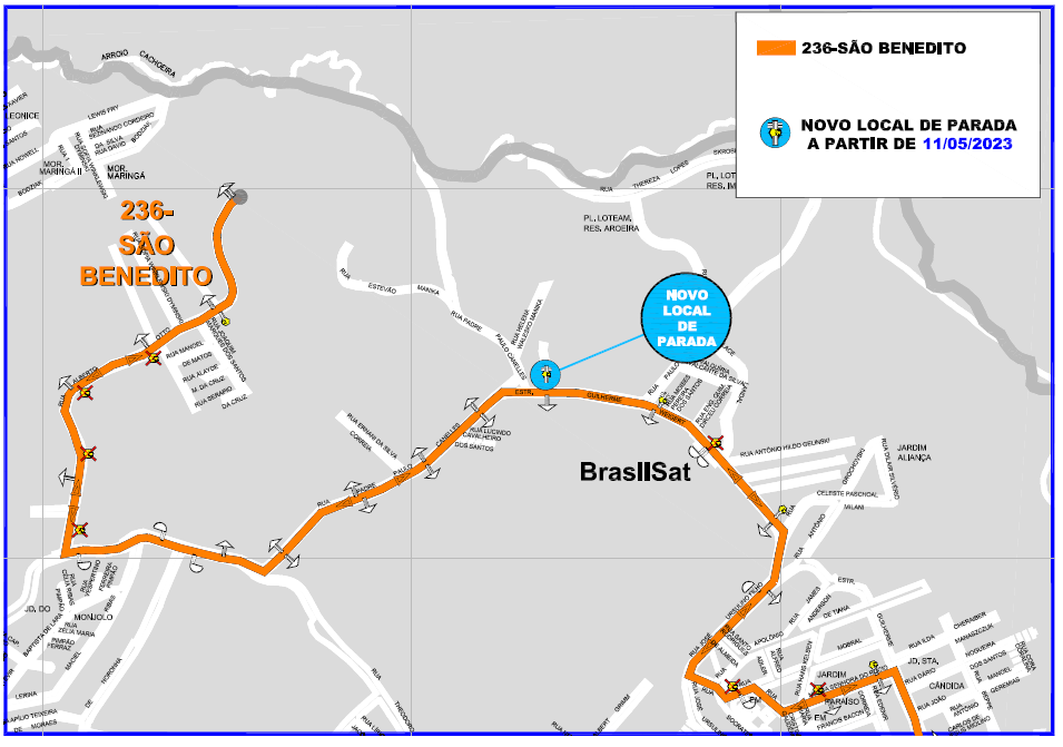 Linha 236 - SÃO BENEDITO - Ponto de parada sinalizado com placa em poste