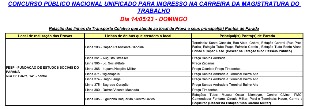 Linhas diversas - Atendimento especial - CONCURSO PÚBLICO