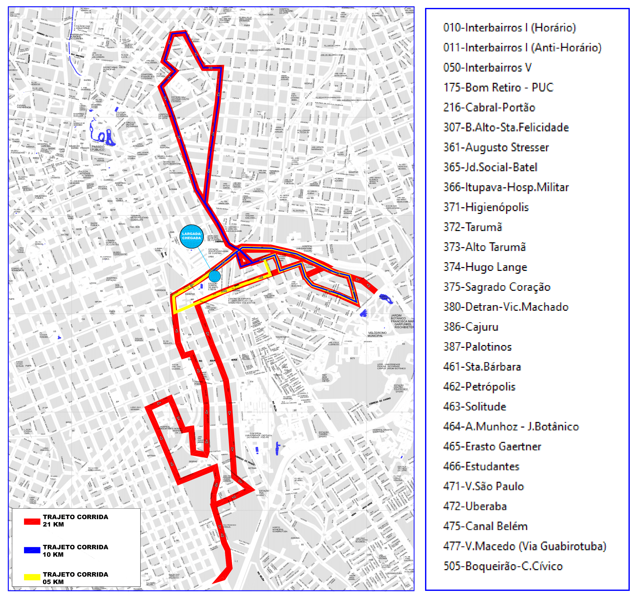 Linhas diversas - Desvio de itinerário - Meia Maratona Internacional de Curitiba