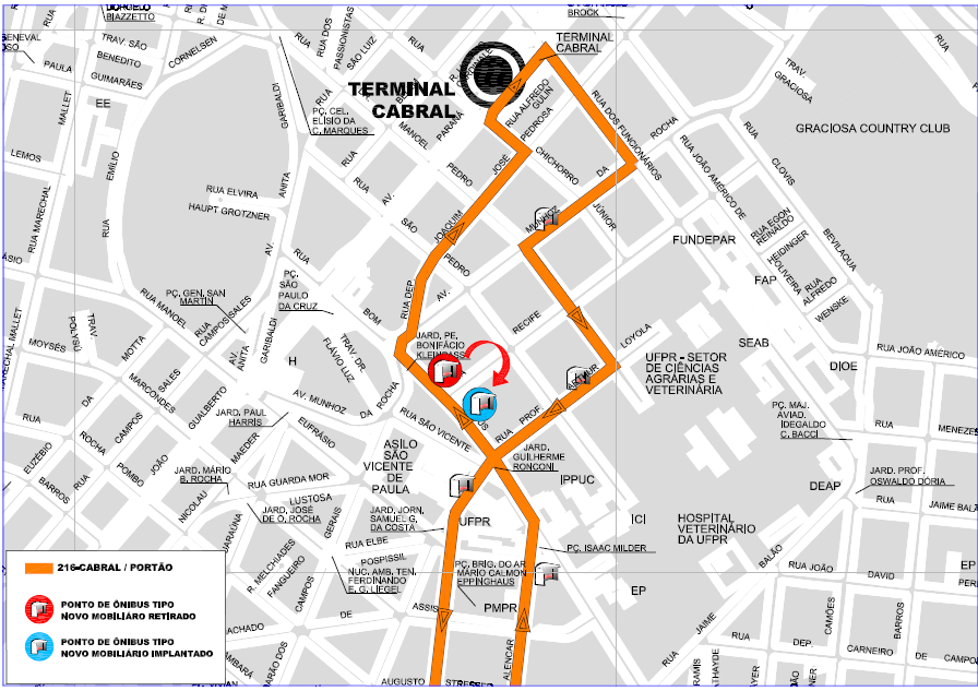 Linha 216 - CABRAL/PORTÃO - Realocação de ponto de parada