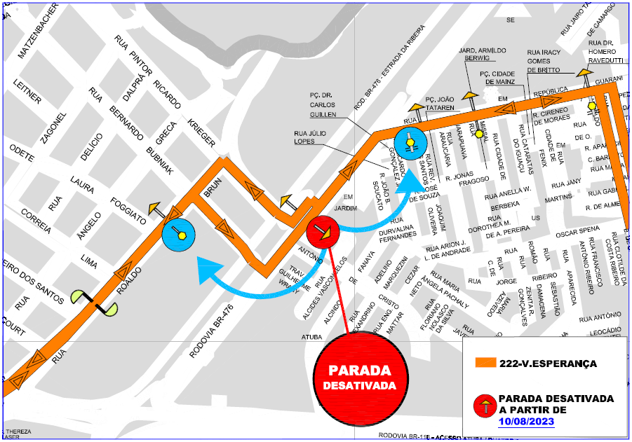 Linha 222 - V. ESPERANÇA - Desativação de ponto de parada