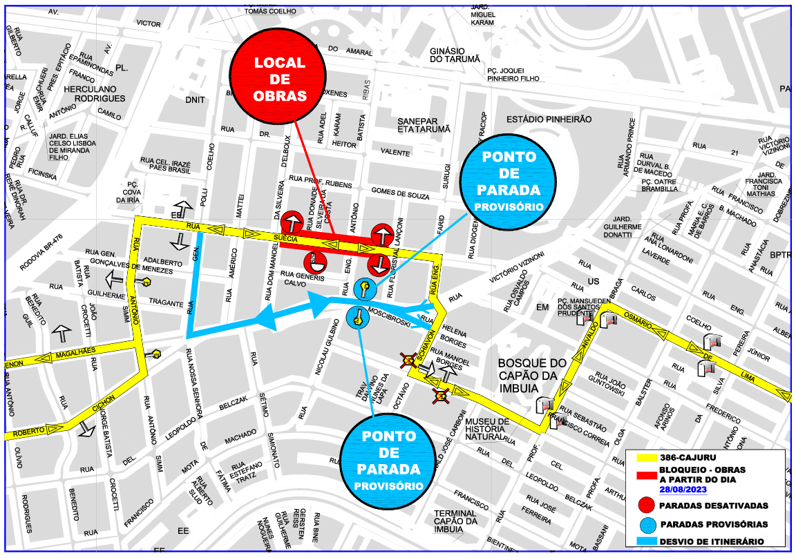 Linha 386 - CAJURU - Desvio de itinerário - Obras de galeria