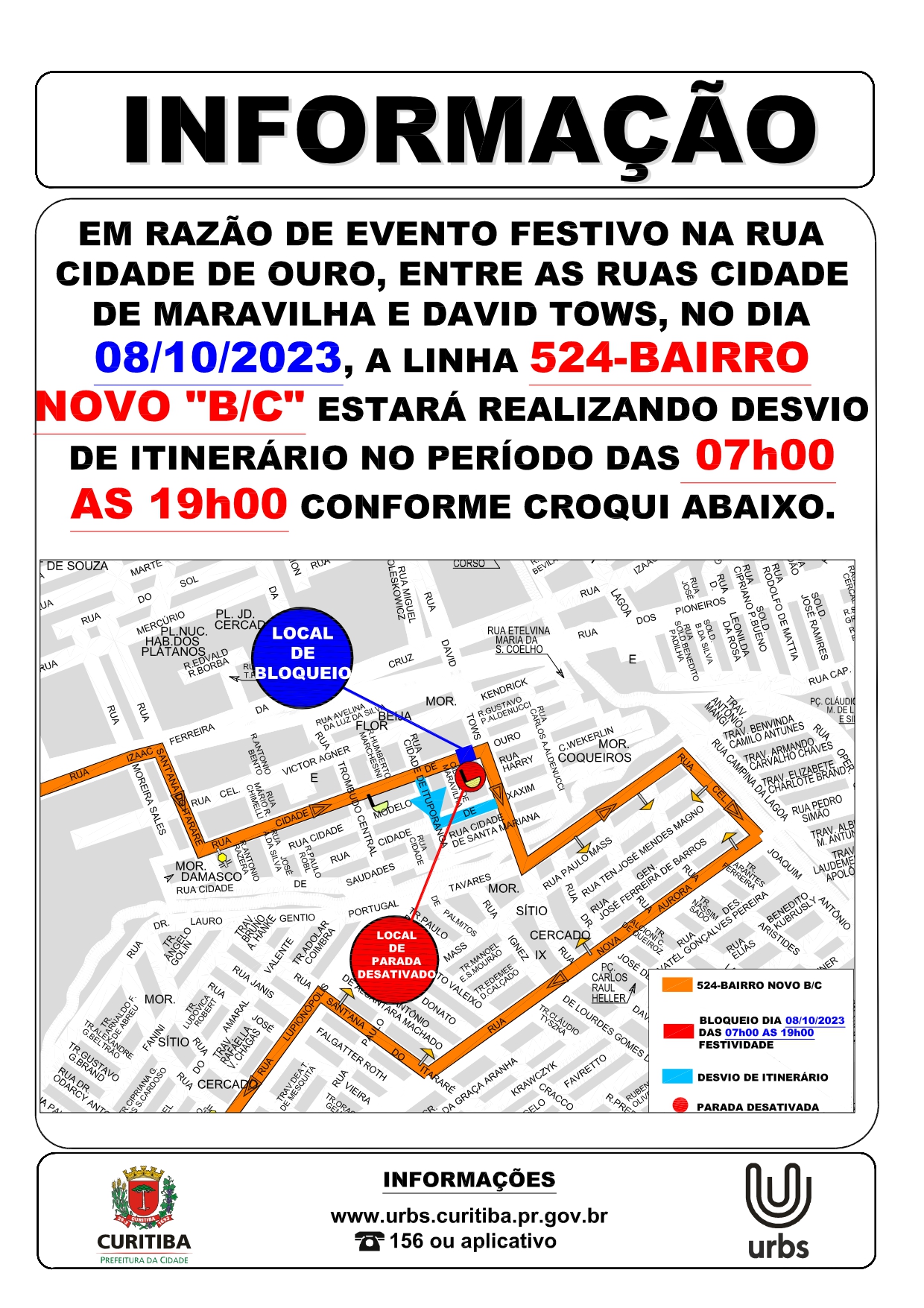 Linha 524 - BAIRRO NOVO B/C - Desvio de itinerário