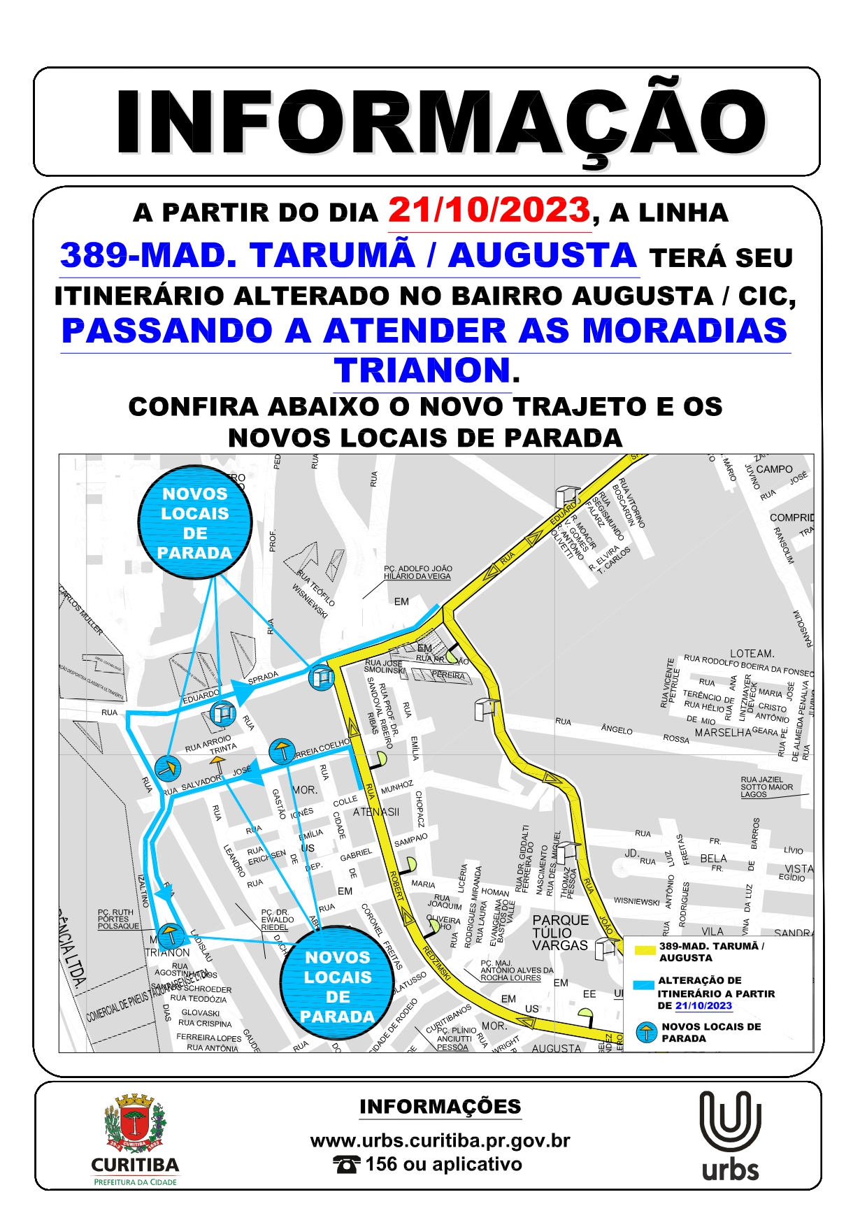 Linha 389 - MAD. TARUMÃ / AUGUSTA - Alteração de itinerário