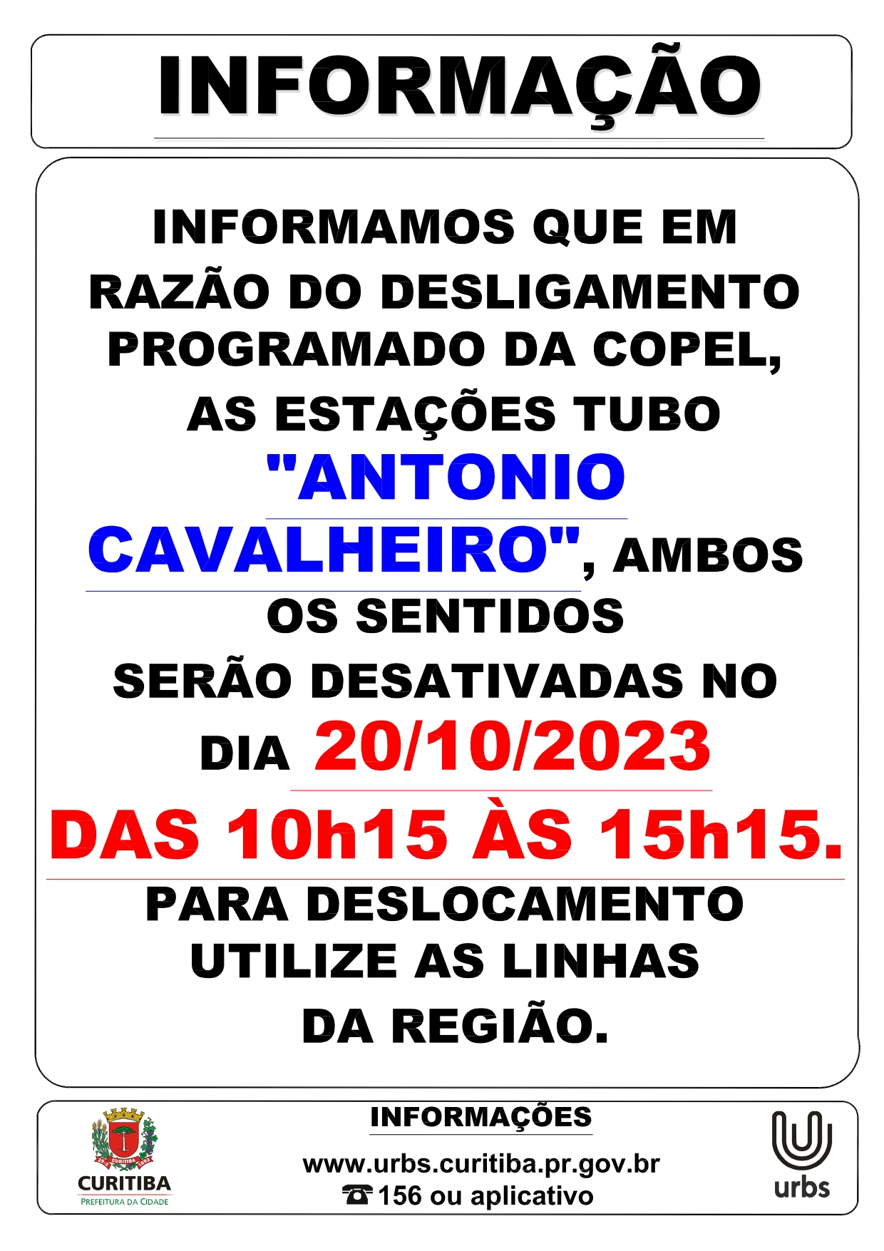 Estações tubo ANTÔNIO CAVALHEIRO desativadas