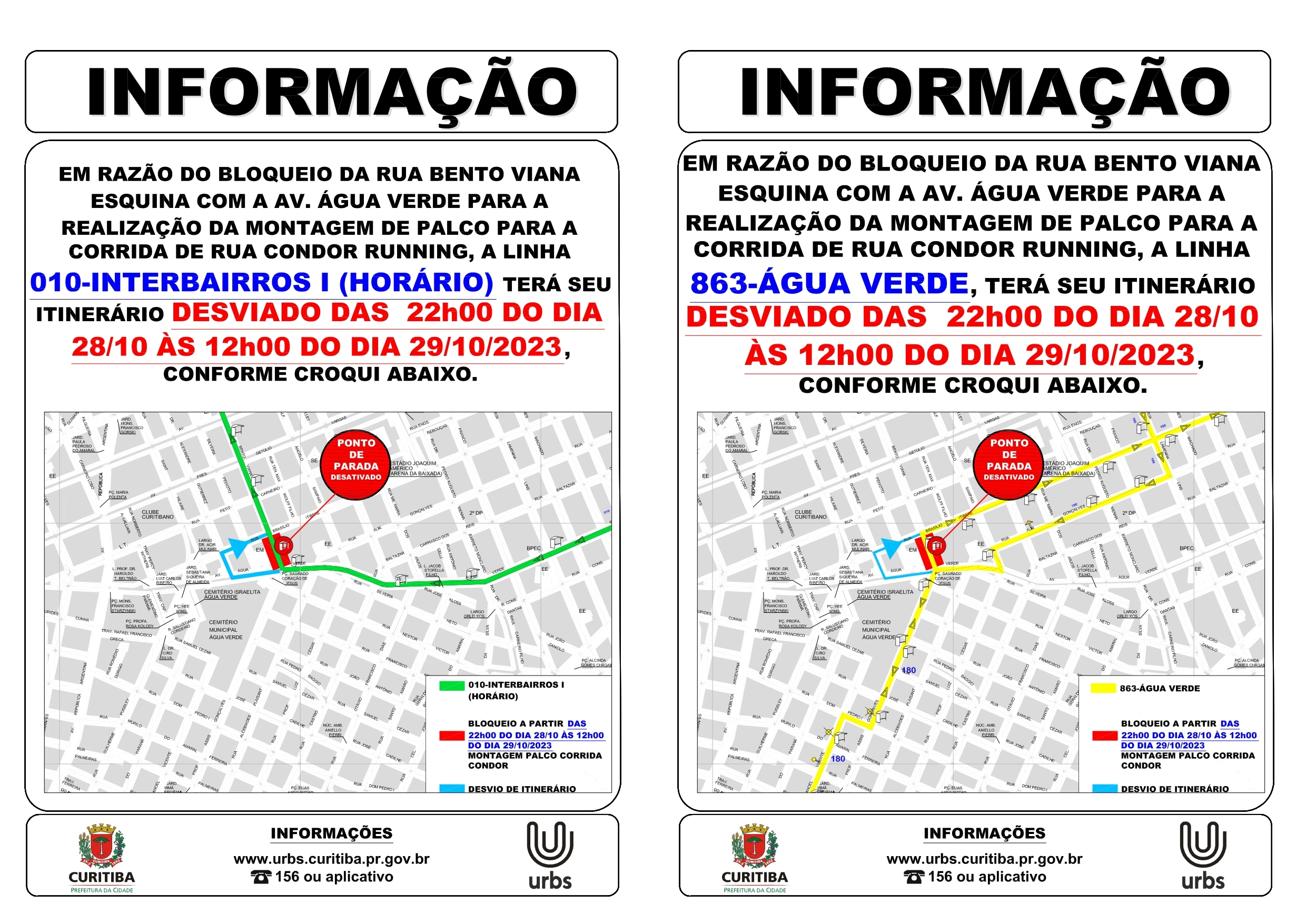 Linhas 010 e 863 - Desvio de itinerário - Montagem de palco