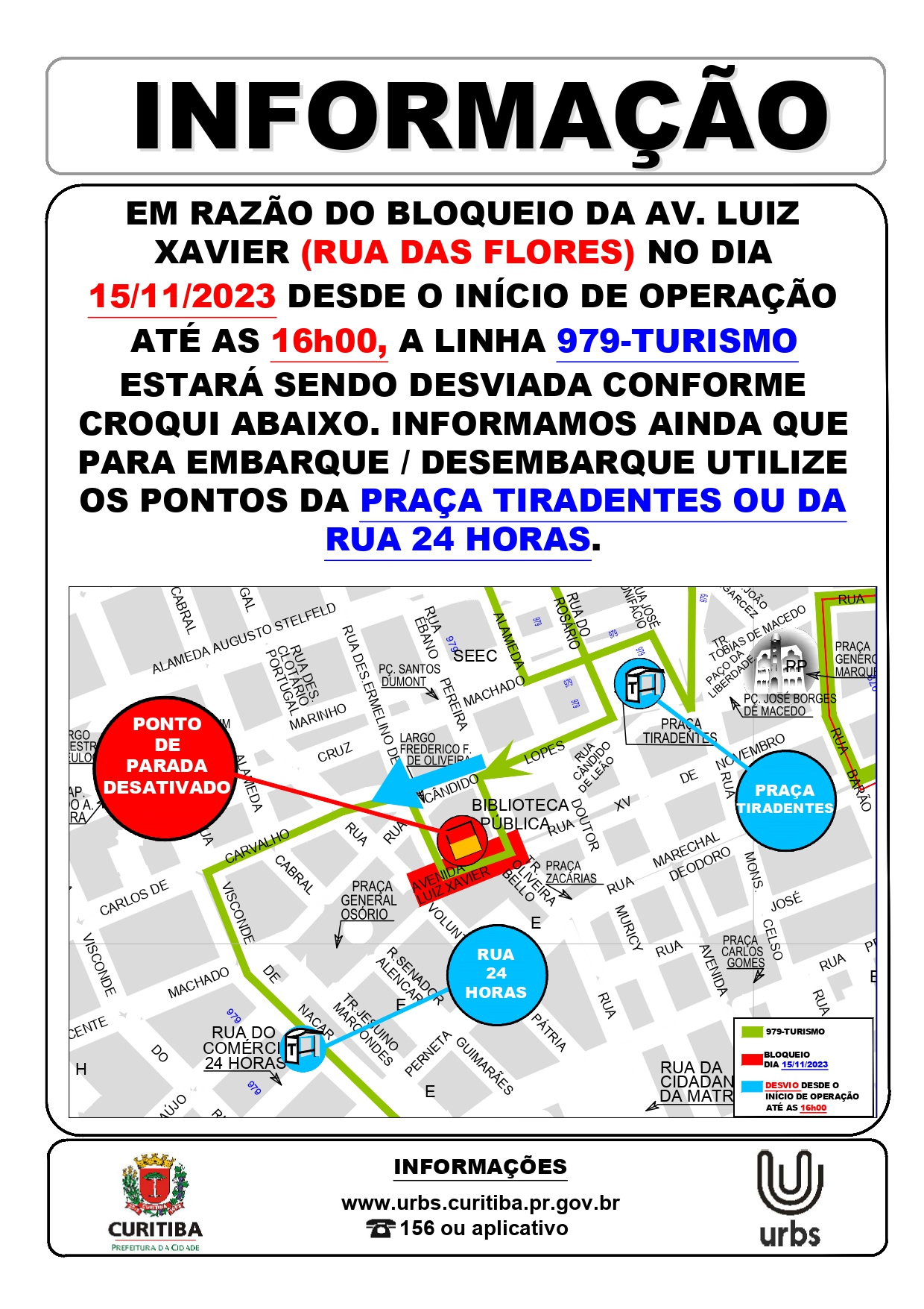 Linha 979 - TURISMO - Desvio de itinerário - Manifestação na Rua das Flores