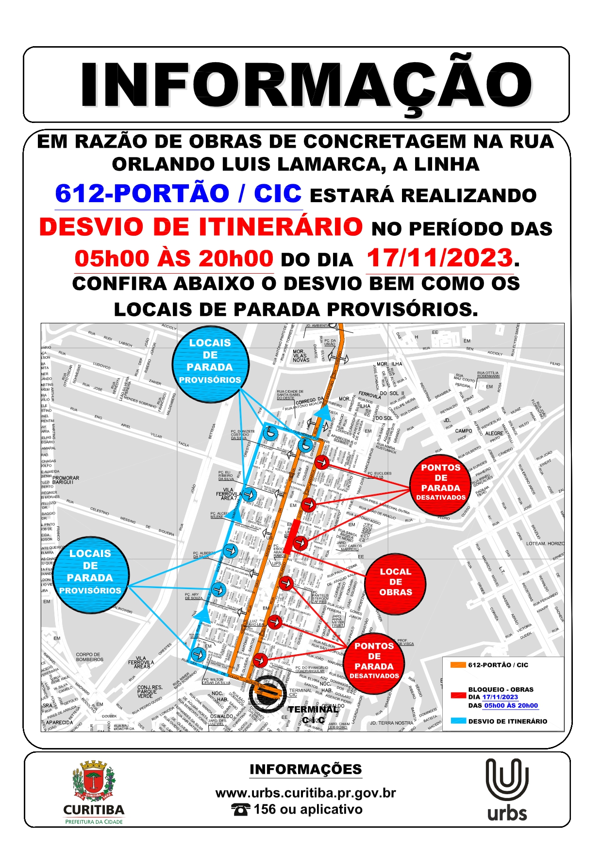 Linha 612 - PORTÃO / CIC - Desvio de itinerário